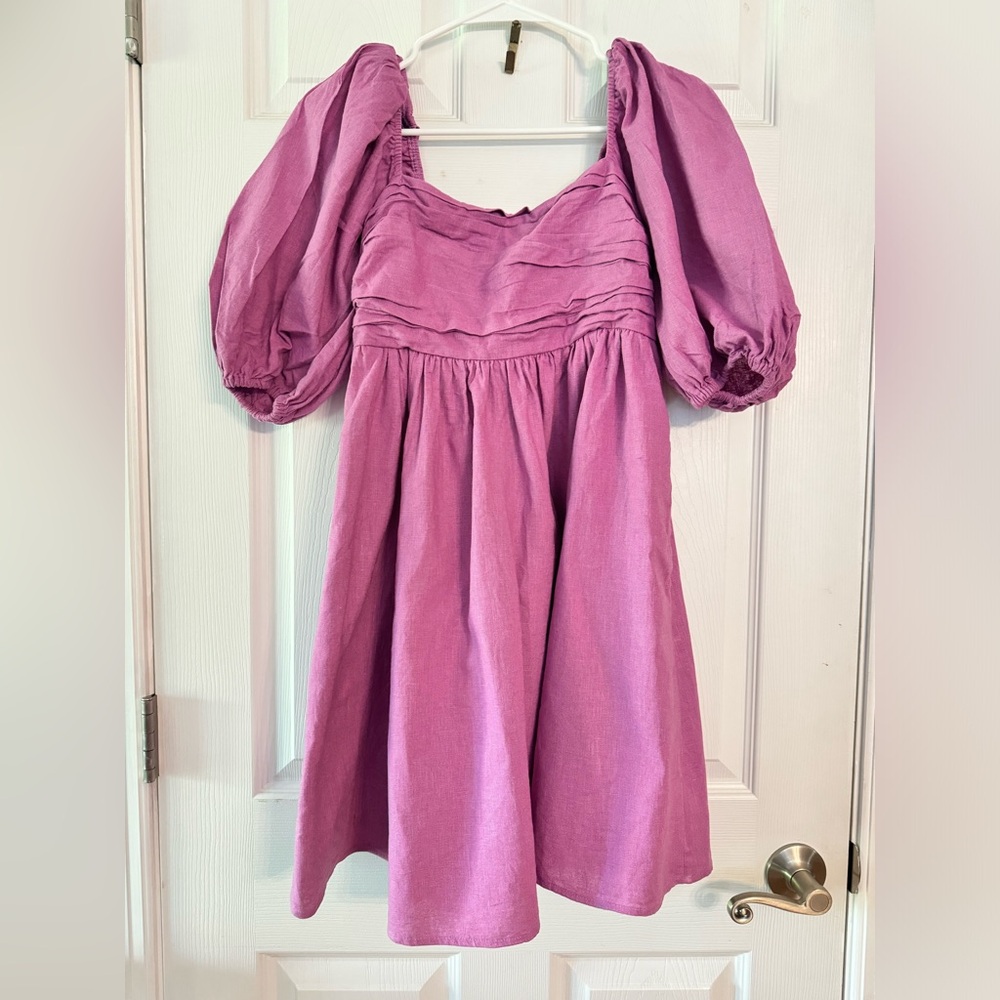 Abercrombie & Fitch Lavender Puff-Sleeve Mini Dress